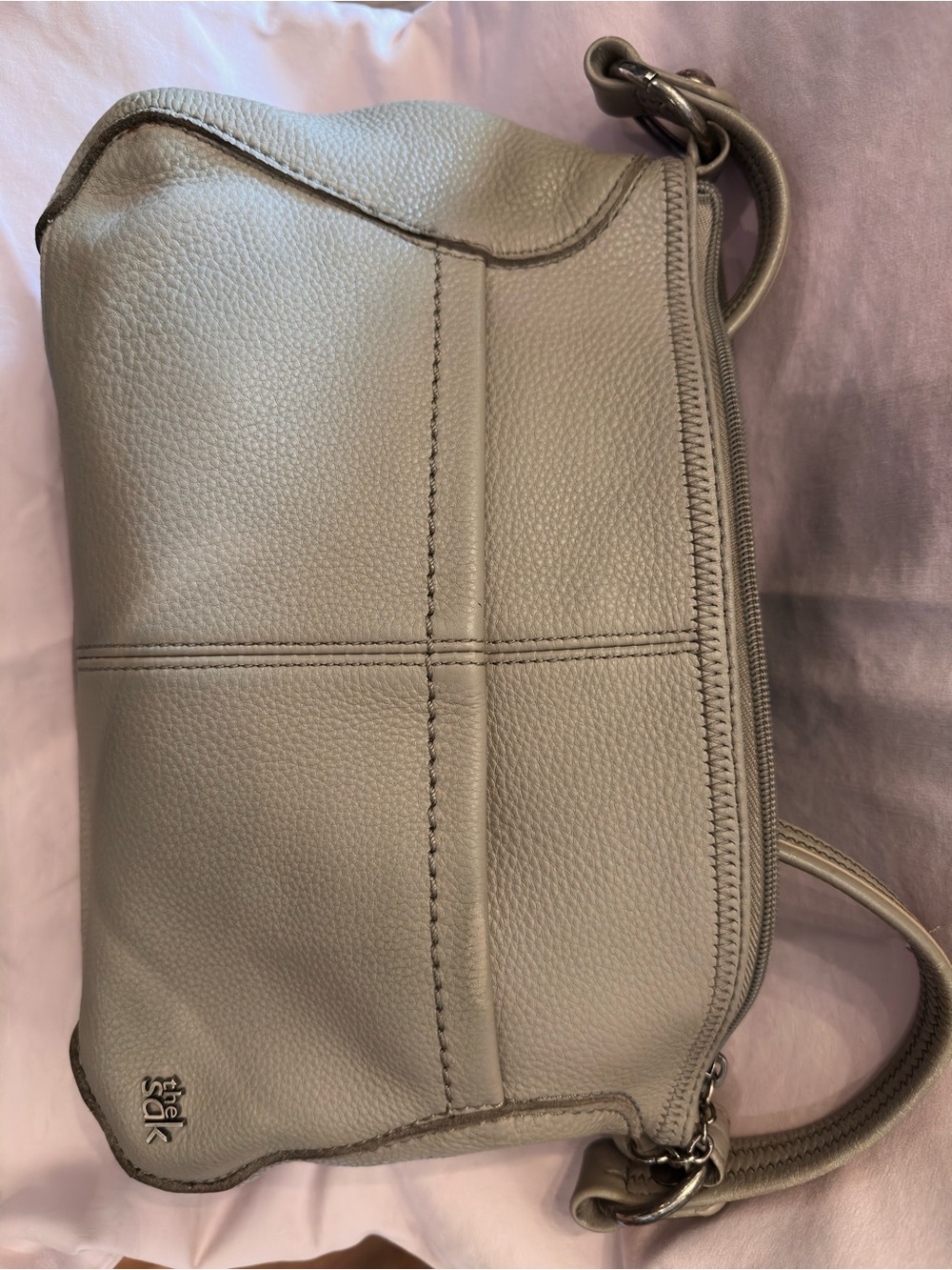 The Sak taupe Pebbled Leather Shoulder Bag Hobo Purse